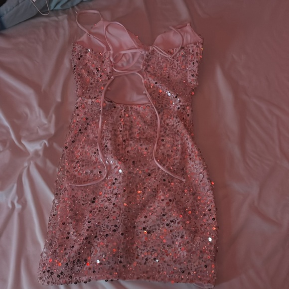 Sequin beaded lace up mini dress - Picture 5 of 7